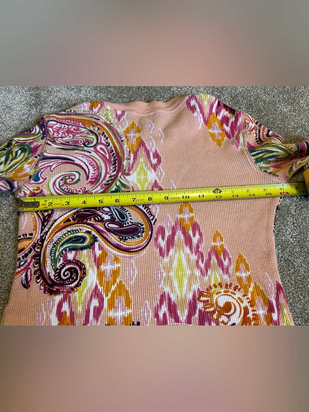 Sundance Waffle Knit Paisley Thermal Top Small 100% Cotton Boho - Picture 6 of 8